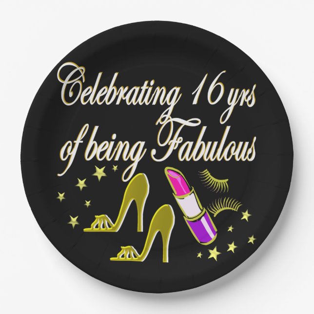 GOLD 16 & FABULOUS DIVA DESIGN PAPER PLATE (Front)