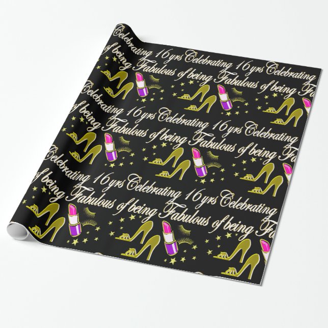 GOLD 16 & FABULOUS DIVA DESIGN WRAPPING PAPER (Unrolled)