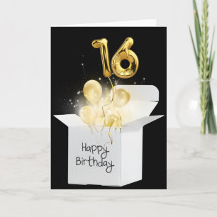 Gold 16th Birthday Balloons In White Box Card