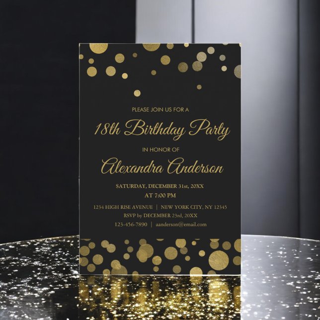 Gold 18th Birthday Party Gold Confetti Invitation (Creator Uploaded)