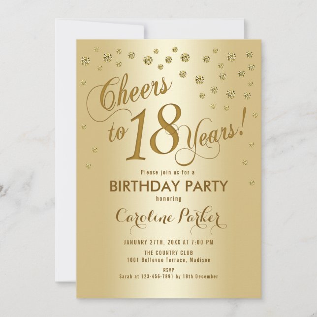 Gold 18th Birthday Party Invitation (Front)