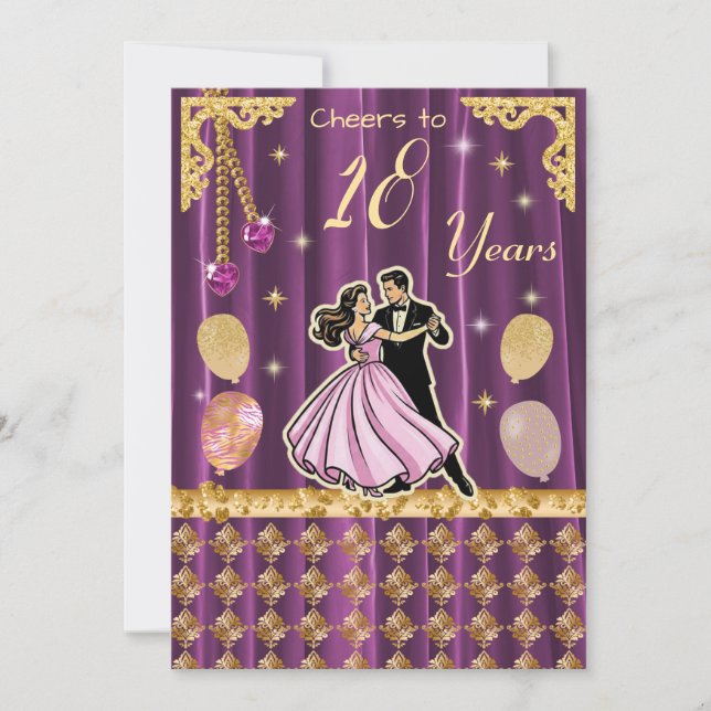 Gold 18th Birthday with Dancing Couples Invitation (Front)