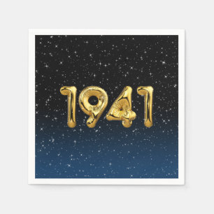 Gold 1941 Birth Year Balloons With Stars Napkin