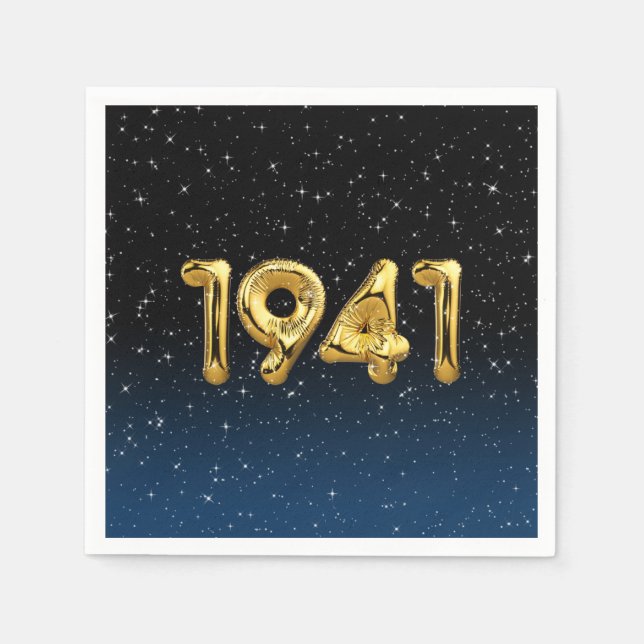 Gold 1941 Birth Year Balloons With Stars Napkin (Front)