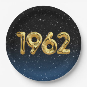 Gold 1962 Birth Year Balloons In Stars Paper Plate