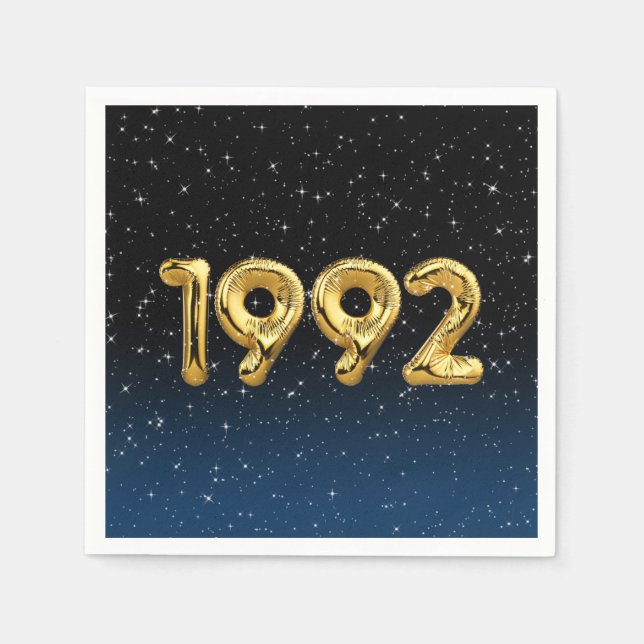 Gold 1992 Birth Year Balloons In Stars  Napkin (Front)