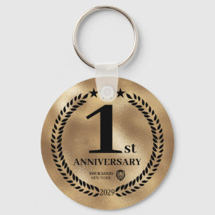 Gold 1st Anniversary Business Logo Commemorative Key Ring