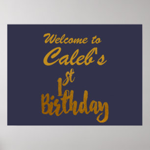 Gold 1st Birthday Any Color Custom Party Banner Poster