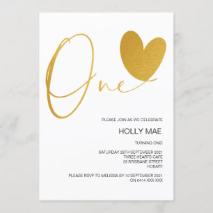 Gold 1st Birthday Invitation One Birthday Heart
