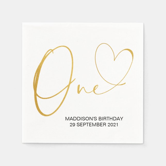 Gold 1st Birthday Party One Celebration Napkins (Front)