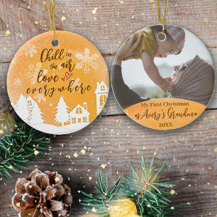 Gold 1st Christmas New Grandma Quote Photo Ceramic Tree Decoration