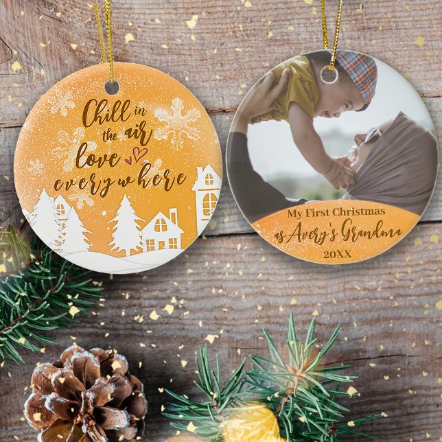 Gold 1st Christmas New Grandma Quote Photo Ceramic Tree Decoration (Creator Uploaded)