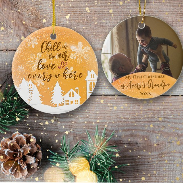 Gold 1st Christmas New Grandpa Quote Photo Ceramic Tree Decoration (Creator Uploaded)