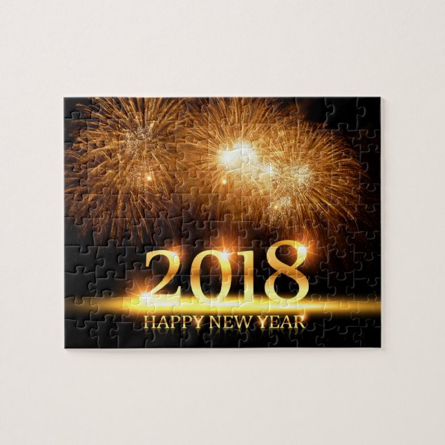 Gold 2018 Happy New Year Fireworks puzzle (Horizontal)
