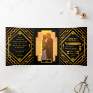 Gold 2020's Wedding Suite Tri-Fold Invitation