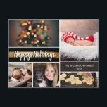 Gold 2021 Happy Holidays Photo Collage Christmas Holiday Postcard<br><div class="desc">Your beautiful family photos deserve to be shared during this time of year as you send warm wishes. Customise this modern collage design & personalise with your family greeting. The printed gold colour adds a touch of sophistication.</div>