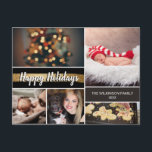 Gold 2021 Happy Holidays Photo Collage Christmas Holiday Postcard<br><div class="desc">Your beautiful family photos deserve to be shared during this time of year as you send warm wishes. Customise this modern collage design & personalise with your family greeting. The printed gold colour adds a touch of sophistication.</div>
