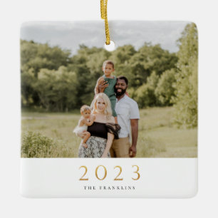 Gold 2021 Single Photo Christmas Ceramic Ornament