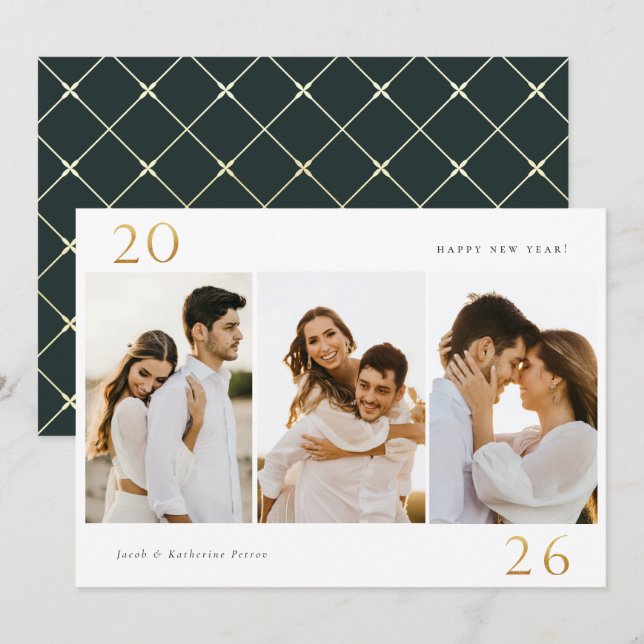 Gold 2024 New Year 3 Photo Holiday Card (Front/Back)