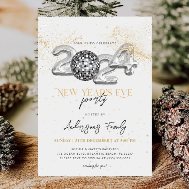 Gold 2024 New Year's Eve Party Disco Ball Invitation (Creator Uploaded)