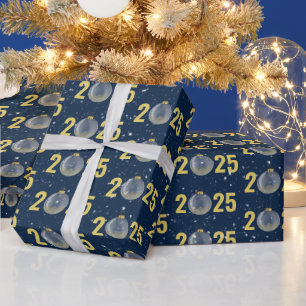 Gold 2025 Christmas Ornament Wrapping Paper
