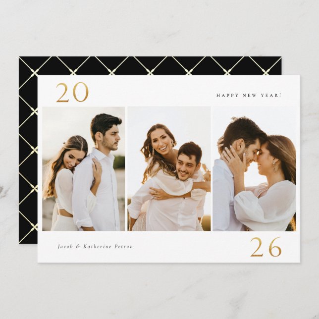 Gold 2026 New Year 3 Photo Holiday Card (Front/Back)