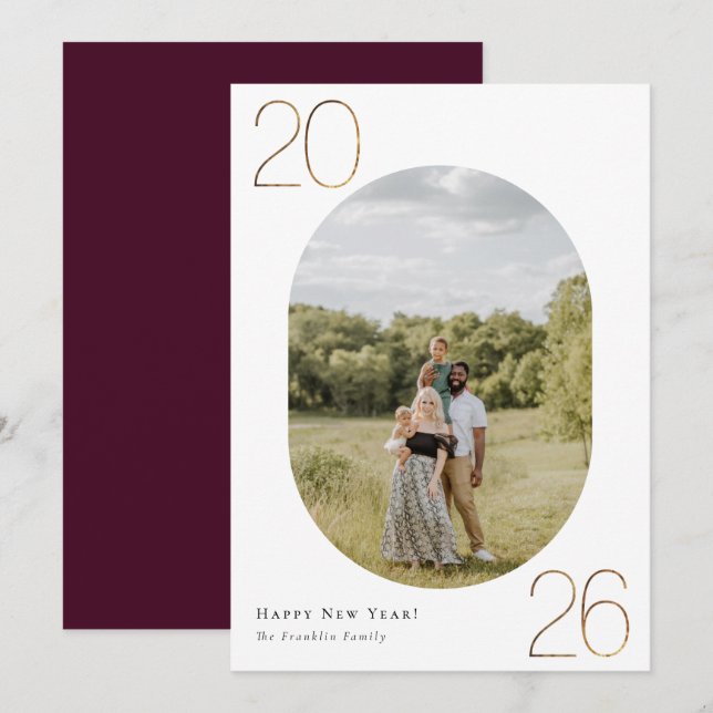 Gold 2026 New Year Photo Holiday Card (Front/Back)