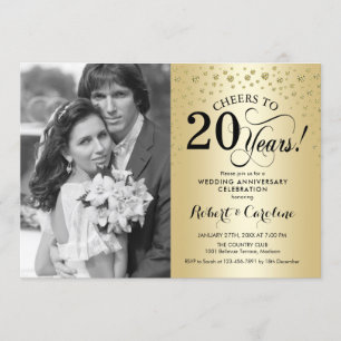 Gold 20th Wedding Anniversary with Photo Invitation