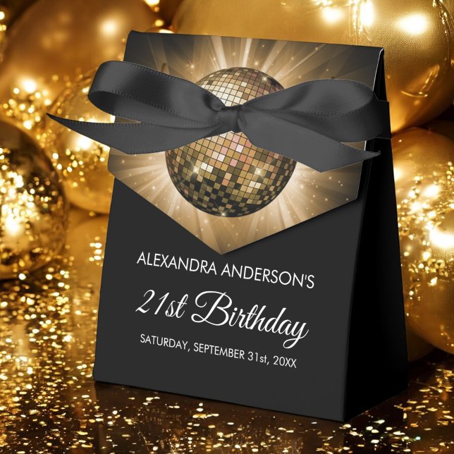 Gold 21st Birthday Party Gold Disco Ball Favour Box (Creator Uploaded)
