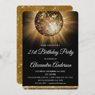 Gold 21st Birthday Party Gold Disco Ball Invitation