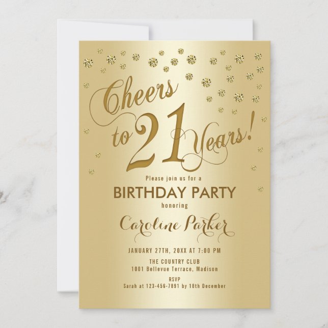 Gold 21st Birthday Party Invitation (Front)