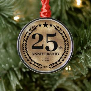Gold 25th Anniversary Business Logo Christmas Metal Tree Decoration