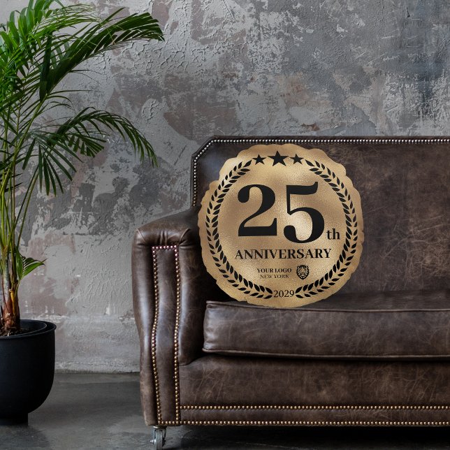 Gold 25th Anniversary Business Logo Round Cushion (Gold 25th Anniversary Business Logo Round Pillow
)