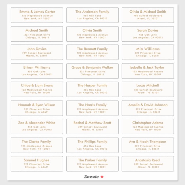 Gold 27 Custom Guest Names Address Wedding Labels (Sheet)