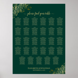 Gold 29 Table Wedding Seating Chart Emerald Green
