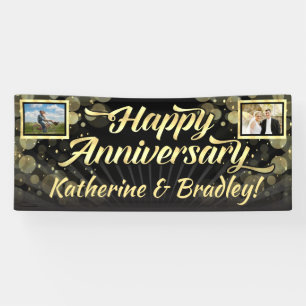 Gold 2 Photo Happy Anniversary Party Banner
