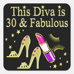 GOLD 30 AND FABULOUS 30TH BIRTHDAY DESIGN SQUARE STICKER