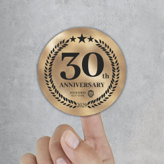 Gold 30th Anniversary Business Logo Commemorative Classic Round Sticker