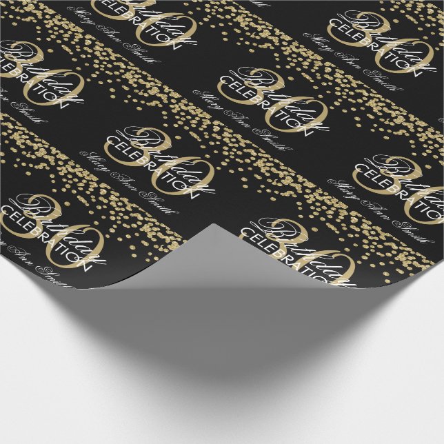 Gold 30th Birthday Faux Glitter Confetti Black Wrapping Paper (Corner)