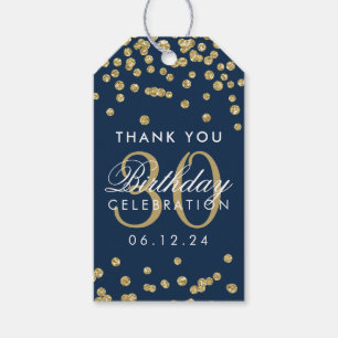 Gold 30th Birthday Thank You Confetti Navy Blue Gift Tags