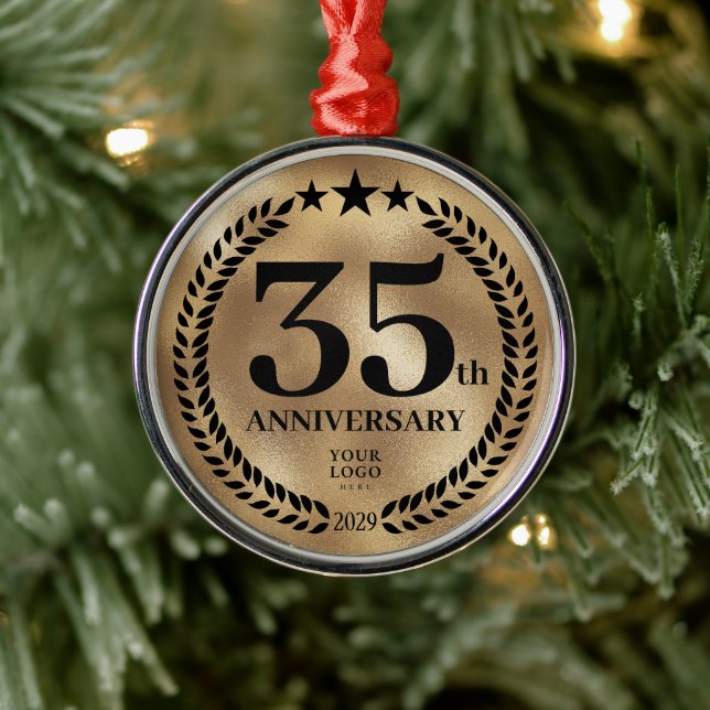 Gold 35th Anniversary Business Logo Christmas Metal Tree Decoration (Tree)