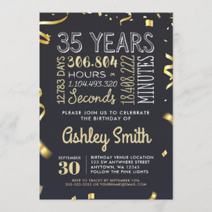 Gold 35th Birthday Party Invitation - 35 Years