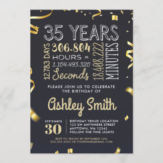 Gold 35th Birthday Party Invitation - 35 Years