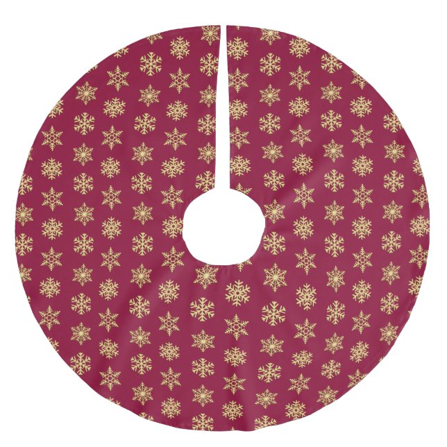 Gold 3-d snowflakes, Customisable Background Brushed Polyester Tree Skirt (Front)