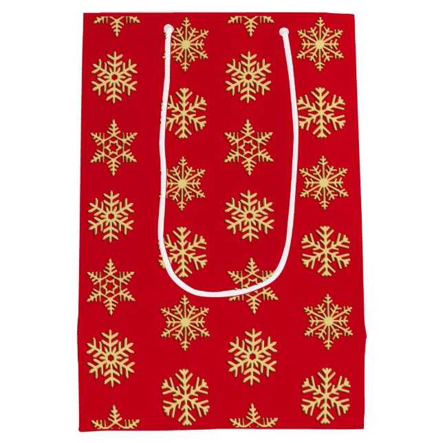 Gold 3-d snowflakes, Customisable Background Medium Gift Bag (Back)