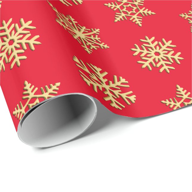 Gold 3-d snowflakes, Customisable Background Wrapping Paper (Roll Corner)