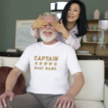 Gold 3-D Stars Custom Text Nautical Design T-Shirt<br><div class="desc">Simple gold tone nautical design,  captain,  and boat name featuring 3-D gold stars. Simple elegant design for a boat captain.</div>
