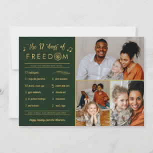 Gold 3 Photo Collage Funny Post Covid Christmas Holiday Card