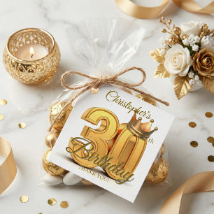 Gold 3D Crown Prince King 30th Birthday Party Favour Tags