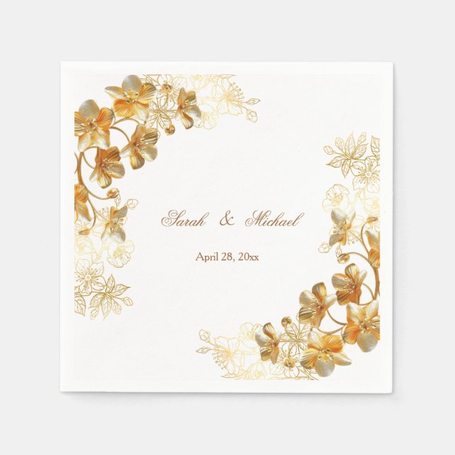 Gold 3D Floral Wedding   Napkin (Front)
